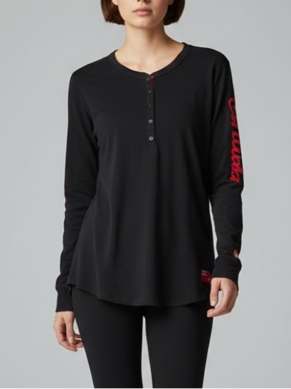 HBC Team Canada Olympic Apparel Long Sleeve Henley T-Shirt Black Red Large